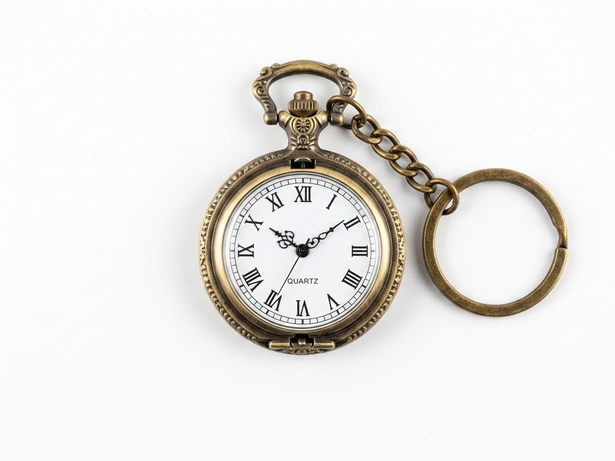 Vintage Antique Brass Pocket Watch Keychain